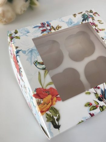 Упаковка под 4 капкейка/пирожных/бенто-торт с окном "Акварель райские птички" — изображение 2